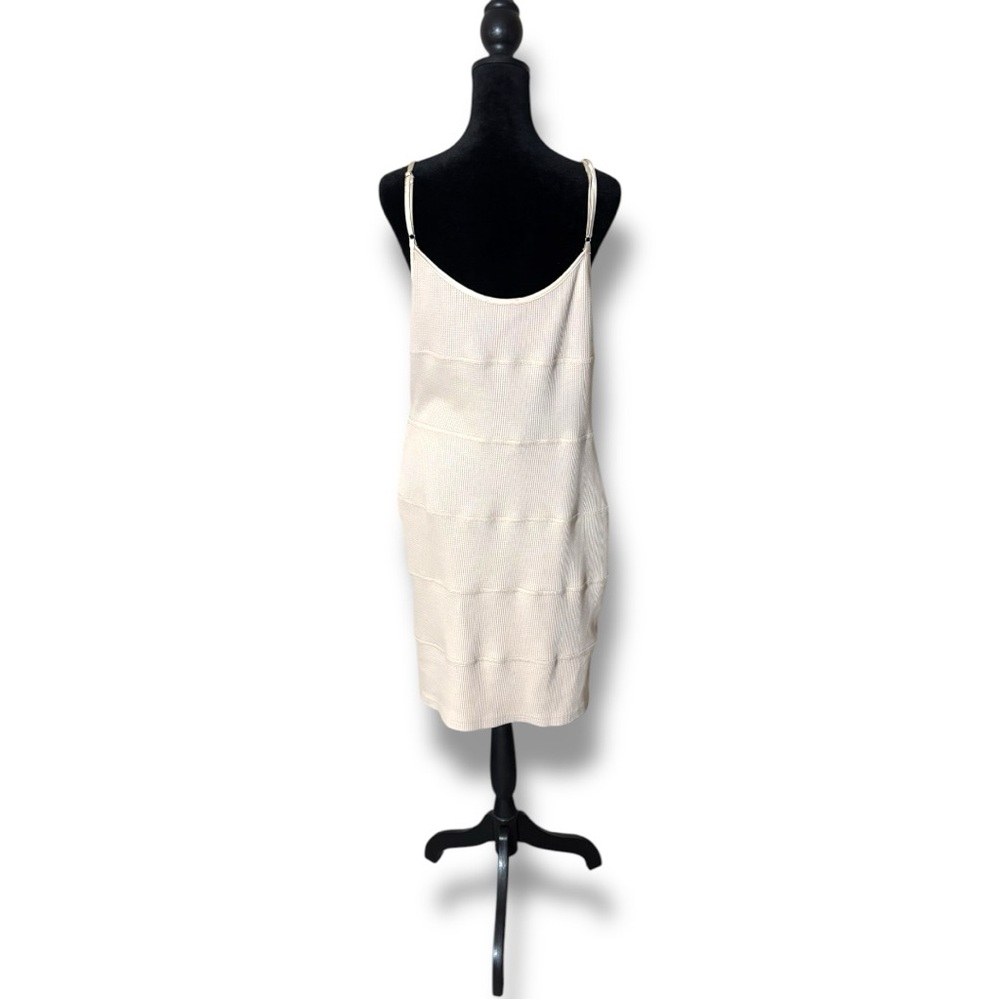 Current Air Cream Waffle Knit Side Slit Thin Strap Sleeveless Mini Dress - Picture 4 of 14